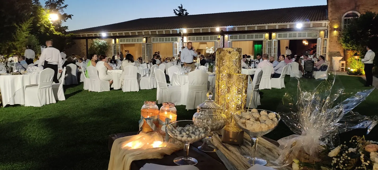 Wedding reception in front of the building