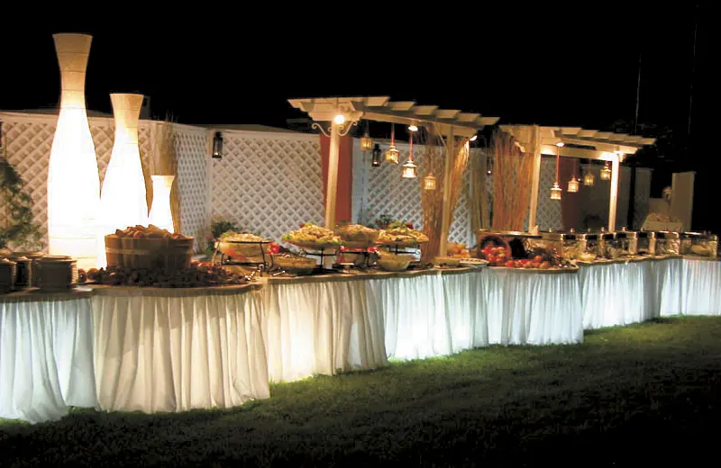 Catering buffet in the garden at night