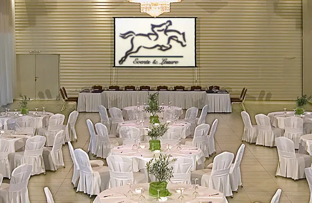 Reception hall with the Jockey logo