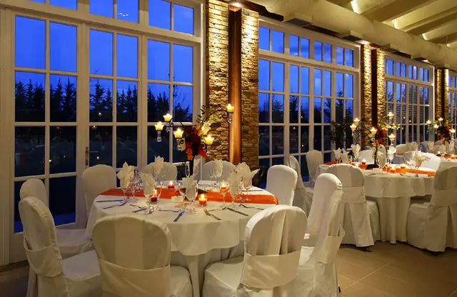 Reception hall with tall windows