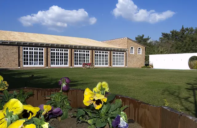 Flowers in the green garden of the wedding estate