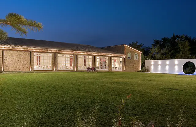 The event venue at dusk