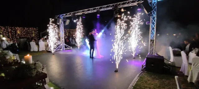 Dance floor with firework fountains