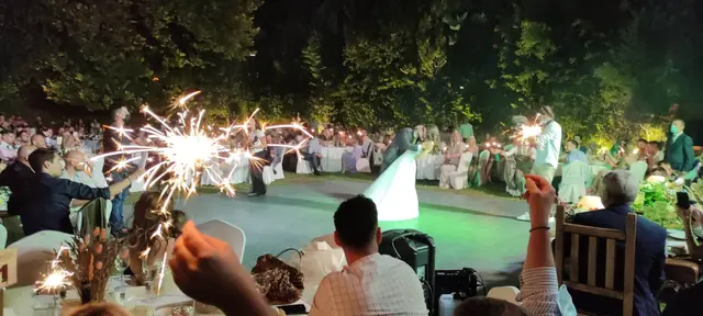 Garden dance floor at a wedding