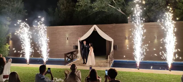 Fireworks around the wedding gazebo