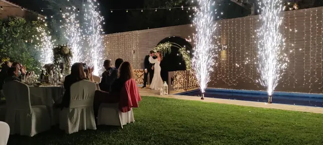 Fireworks beside the garden tables