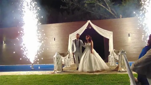 Firework fountains at a wedding