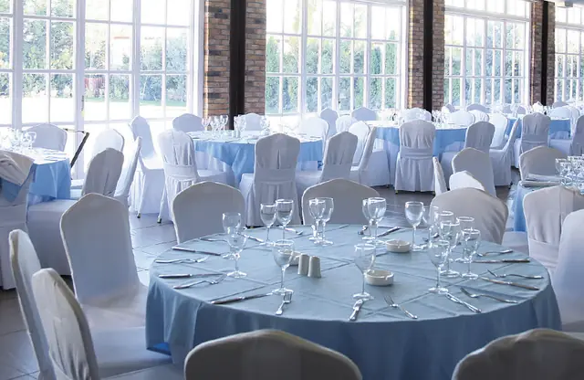 Reception table with light-blue decoration
