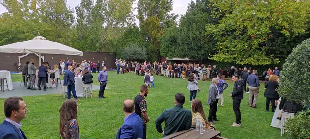 Baptism in the garden with parasols
